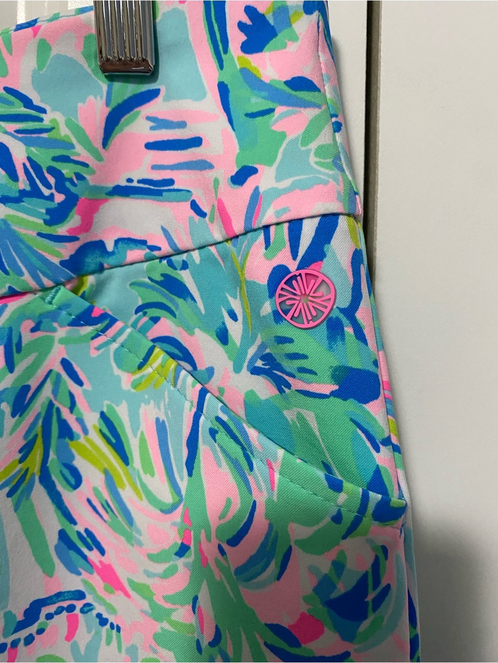Lilly Pulitzer Luxletics Pastel Floral Bike Shorts in Aqua, Pink & Green - Picture 3 of 8